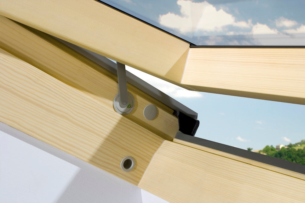 FAKRO window restrictor installed on a roof window frame