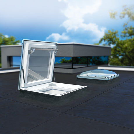 Two domed roof windows on a flat roof