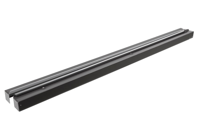 A set of black aluminum side profiles likely used as components for a window installation system.