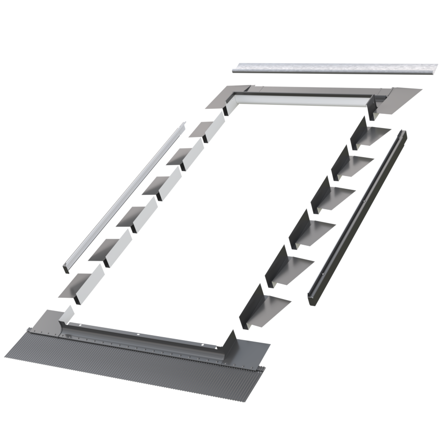 A set of metal flashing components for a skylight
