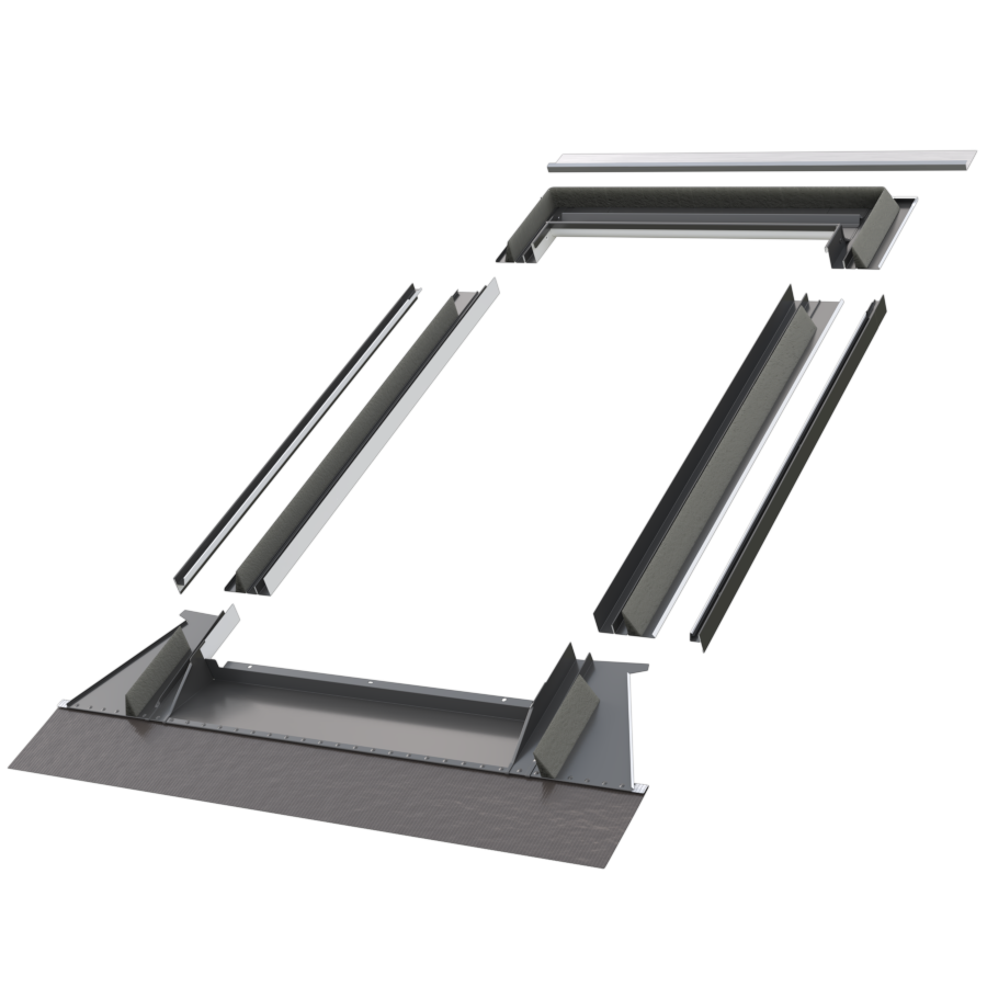 components for a skylight installation, including framing and flashing.