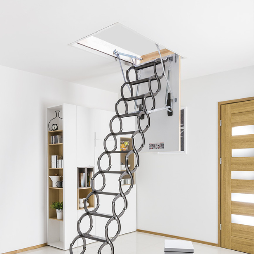 Metal Scissor Loft Ladder attatched to hatch