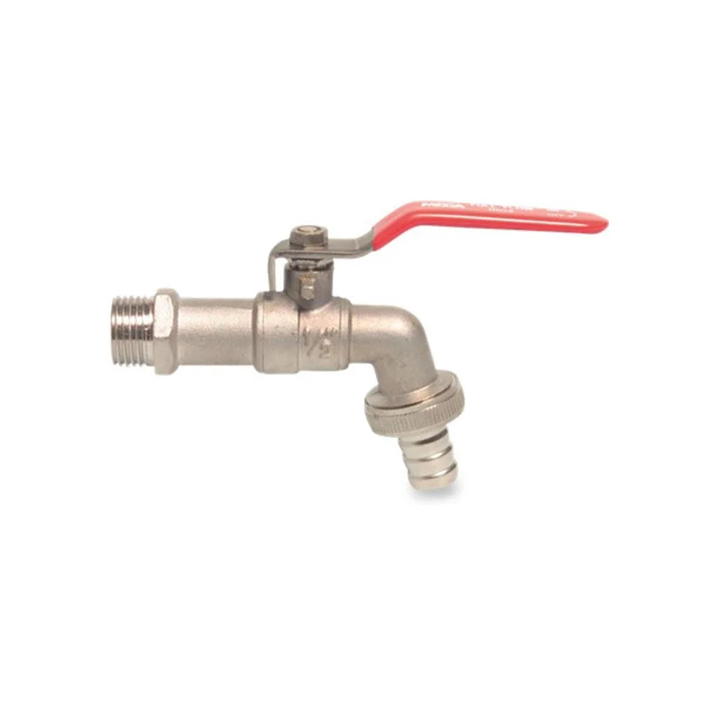 Metal valve tap with a red handle