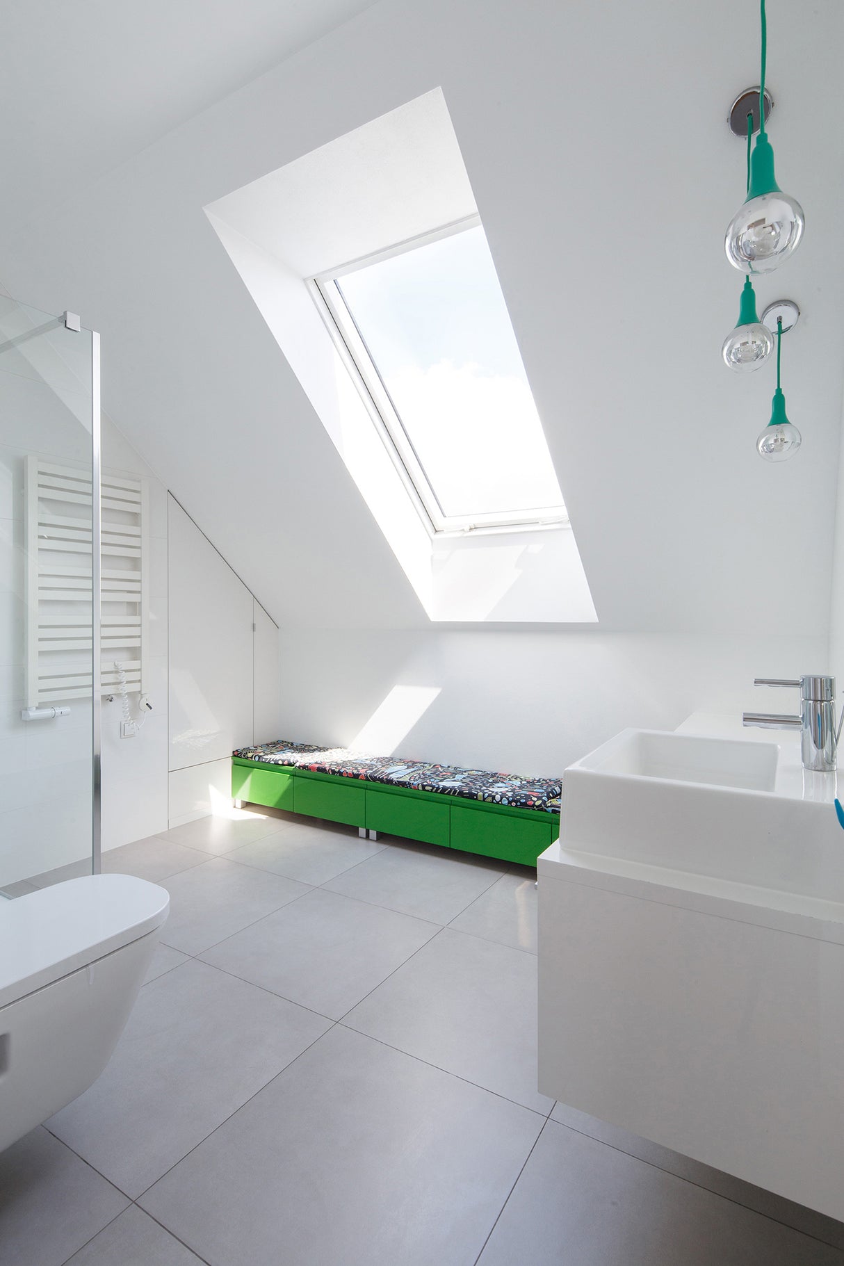 White PVC Centre Pivot Roof Window In Bathroom