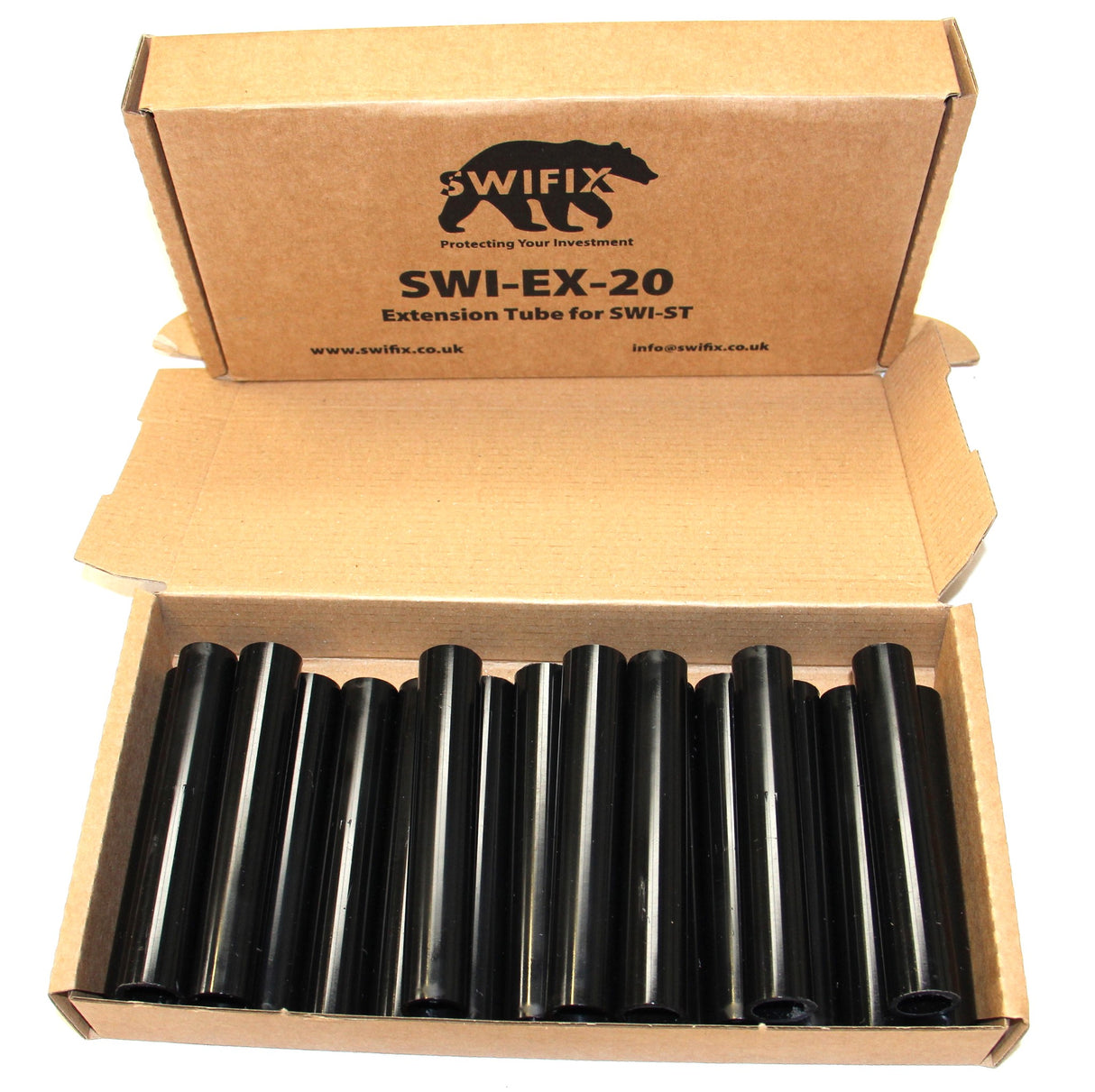 A box of black SWIFIX extension tubes