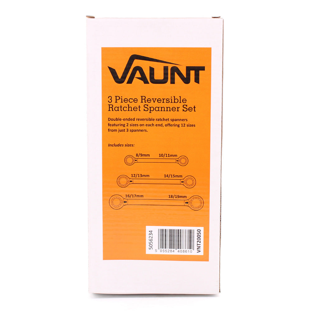 Vaunt - 3 Piece Reversible Ratchet Spanner Set (12 Sizes)