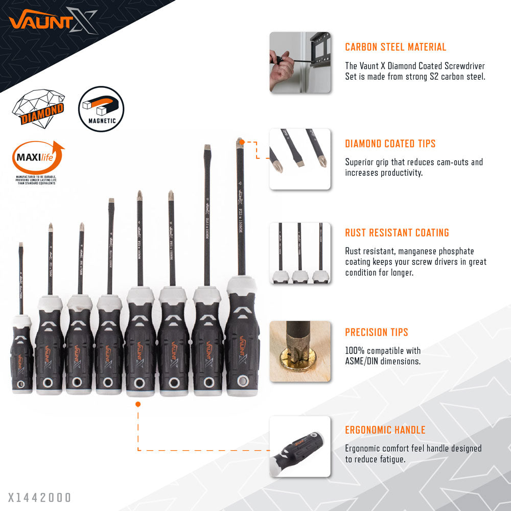 Vaunt - X 8 Piece Diamond Tipped Screwdriver Set