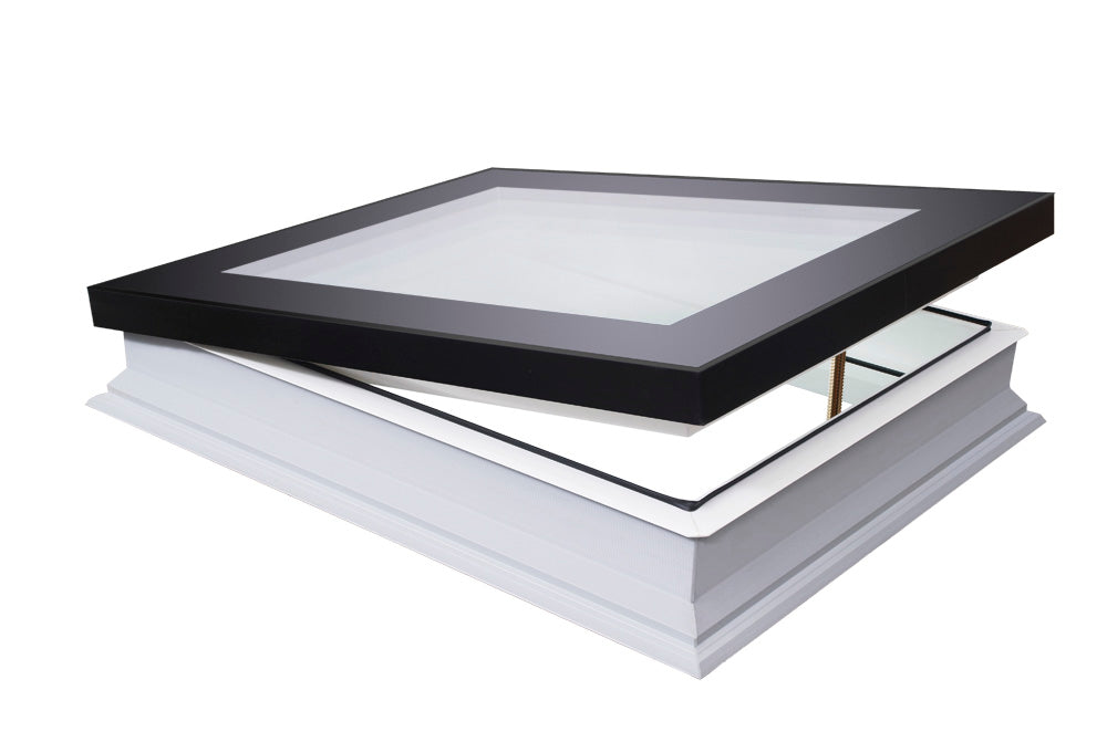 Square rooflight with black frame and white base 