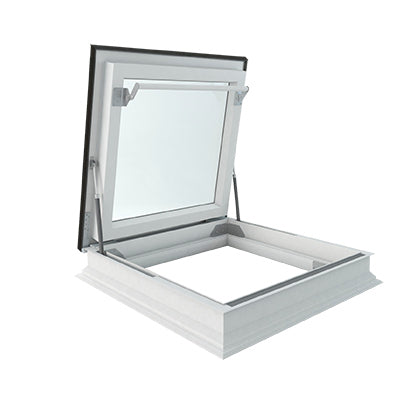 Square roof window with open flap 