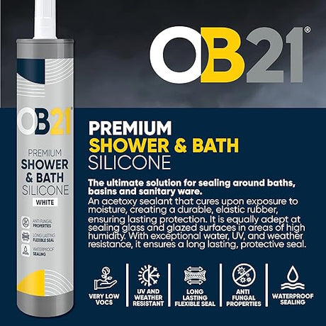 OB21 White Premium Shower & Bath Silicone - 310ml
