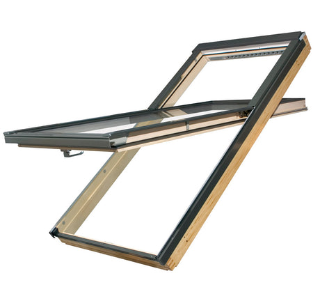 pine roof window with black frame