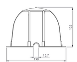 Technical drawing of a cylindrical product with dimensions labeled, featuring the product code TH125.