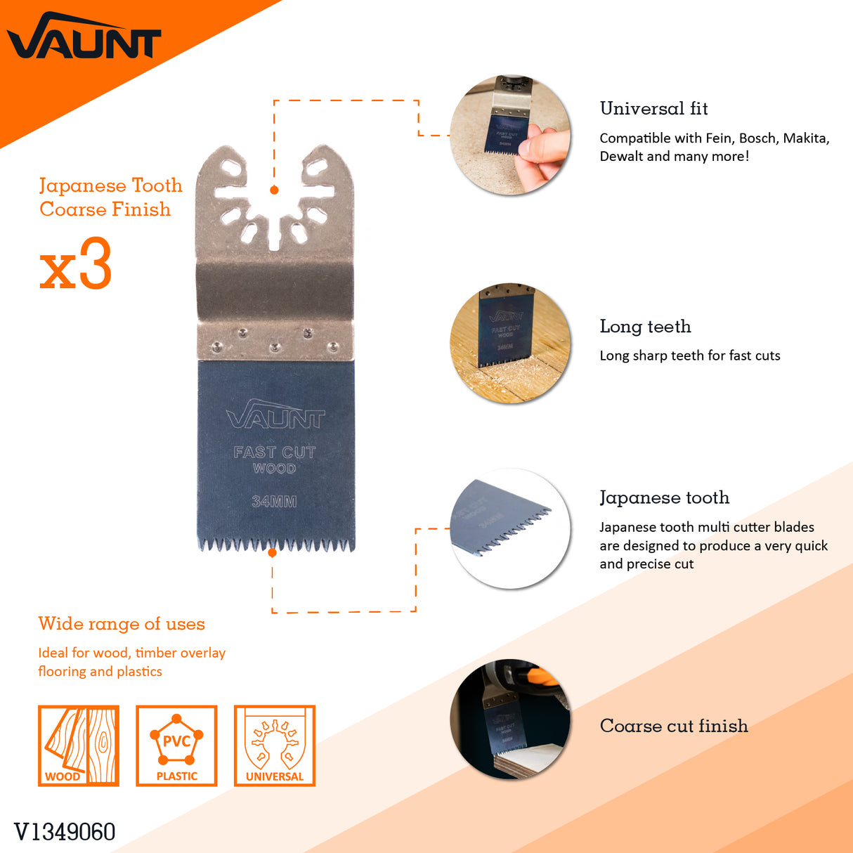 Vaunt Premium 34mm Japanese Tooth Multi Tool Blade – Pack of 3