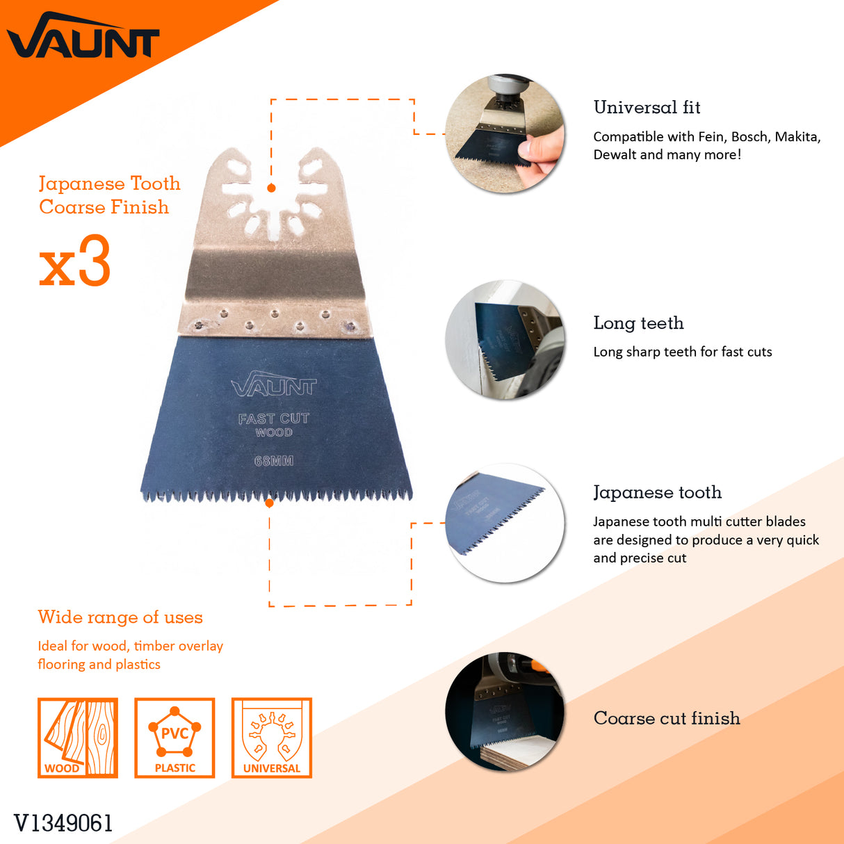 Vaunt Premium 68mm Japanese Tooth Multi Tool Blade – Pack of 3