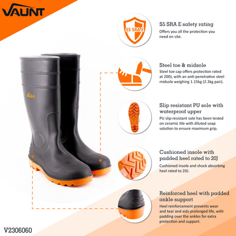 Vaunt - Prague Safety Wellington Boots - Black - Build Greener