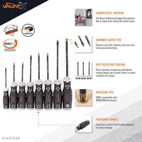 Vaunt - X 8 Piece Diamond Tipped Screwdriver Set