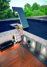 Flat Roof Access Door and Metal Loft Ladder leading to roof